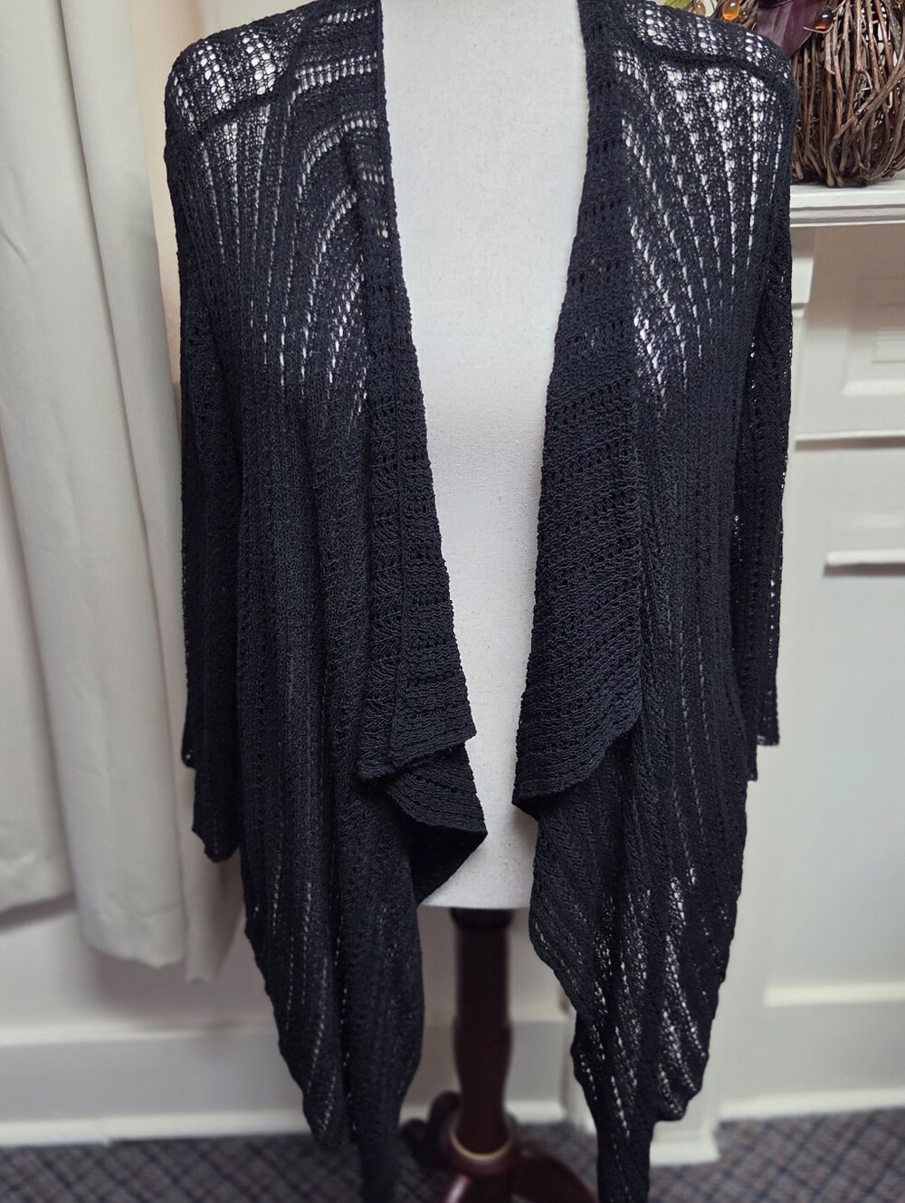 Coldwater Creek Black Open-Front Draped Knit Cardigan Size XL